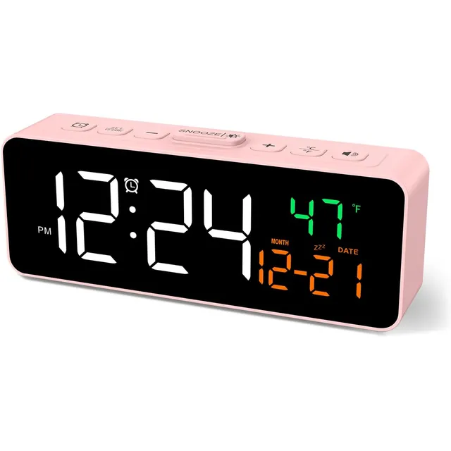 Netzu Small Clock with Date & Temperature – Pink