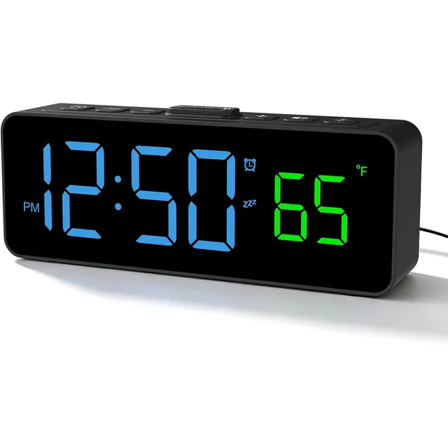 Netzu Compact Clock with Temperature – Black, blue digits