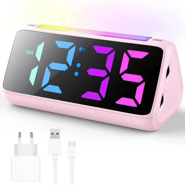 Netzu RGB-wekker met nachtlampje – Roze