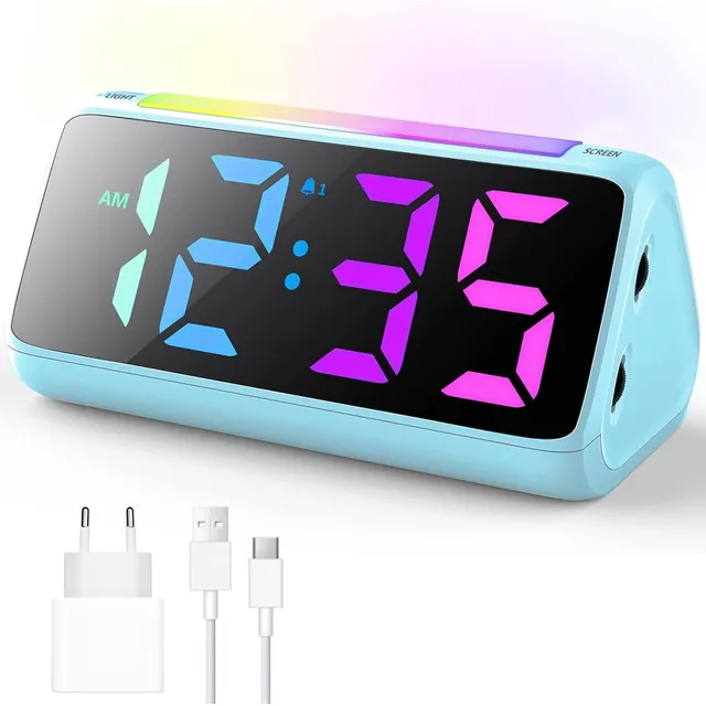 Netzu RGB-wekker met nachtlampje – Blauw