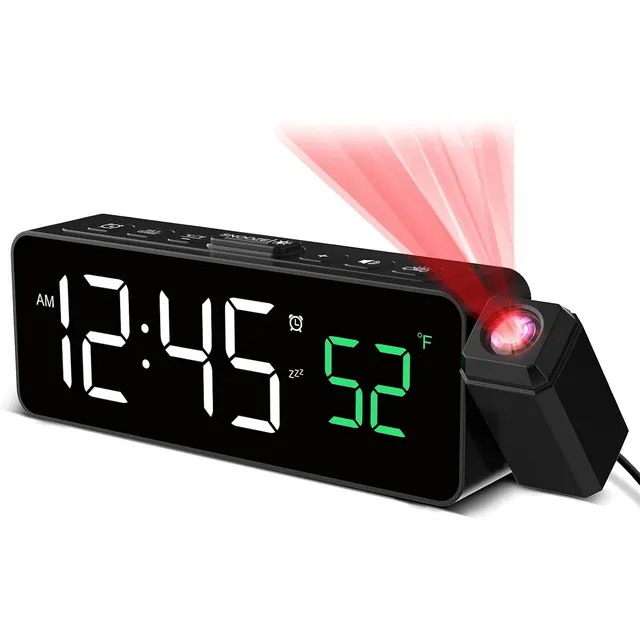 Netzu Compact Projection Alarm Clock – Black, white digits