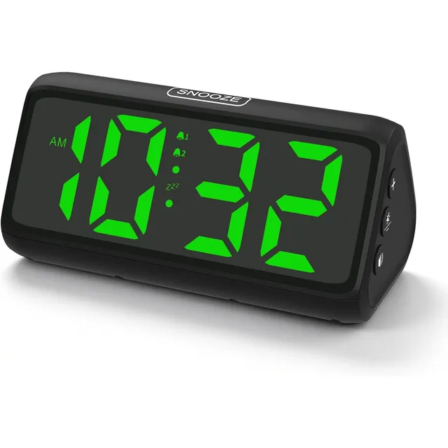 Netzu Battery & USB Alarm Clock – Black, green digits