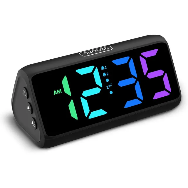 Netzu Bold-Digit Loud Alarm Clock – Black, RGB digits