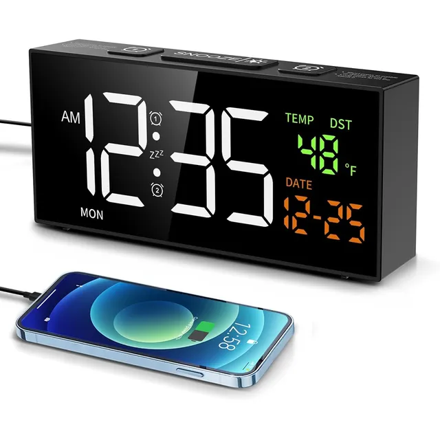 Netzu Large Clock with Date, Weekday & Temperature – Black