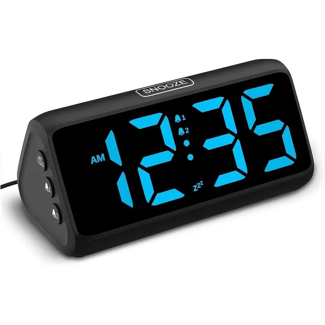 Netzu Bold-Digit Loud Alarm Clock – Black, blue digits