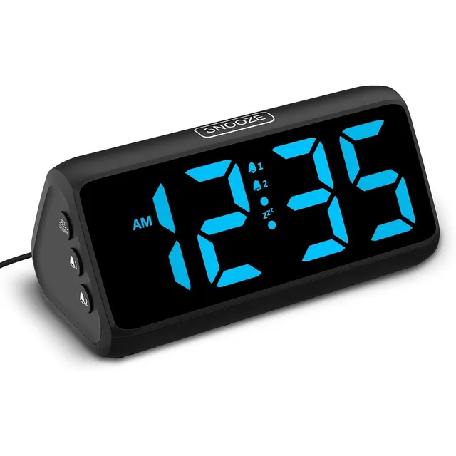Netzu Bold-Digit Loud Alarm Clock – Black, blue digits