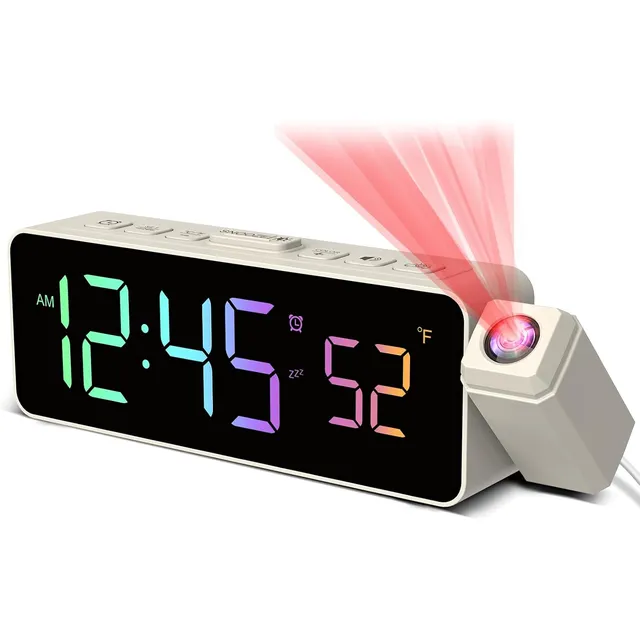 Netzu Compact Projection Alarm Clock – Cream, RGB digits